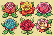 © Myartsam Design - Colorful Cartoon Roses with Green Leaves