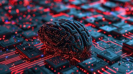 Wall Mural - Magnificent View of brain with circuit board