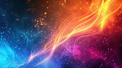 Poster - Vibrant Multicolor Spectrum With Neon Orange and Blue Rays Illuminating Colorful Glowing Lines at Night