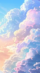 Poster - Fluffy Pastel Clouds at Sunset Over a Serene Sky Full of Colors