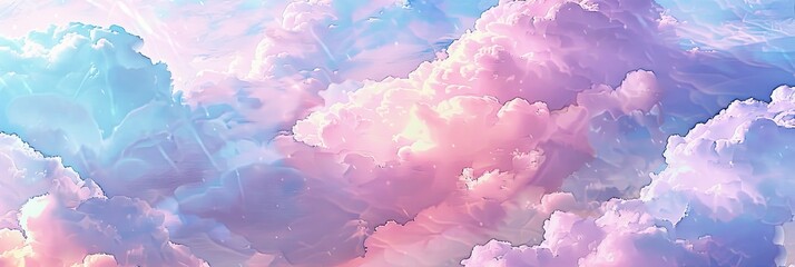 Aufkleber - Pastel Colored Fluffy Clouds in a Soft Sky at Dusk With Gentle Hues