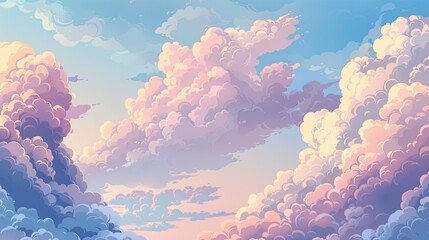 Aufkleber - Fluffy Pastel Clouds at Sunset in a Serene Sky Above the Horizon