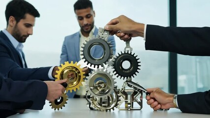Poster - Group of Professionals Collaborating With Gears in Modern Office Generative AI