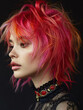 © Ksenia Pestereva - Side profile of woman with colorful hair, black background, fashion