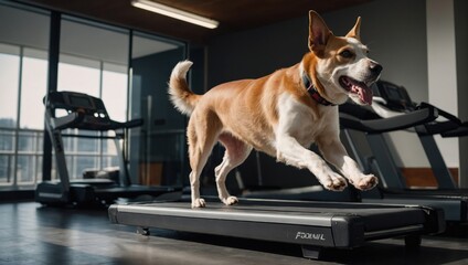 Wall Mural - A dog running on a treadmill