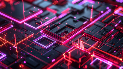 Wall Mural - Futuristic neon-lit circuit board with intricate pathways.