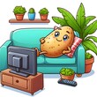 © Mike Wiering - Concept 'couch potato', a potato character lying on a couch watching television