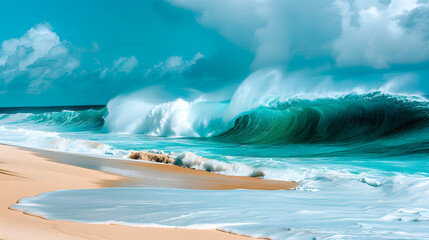 Wall Mural - Grosse vague avec écume sur la plage, paysage de mer