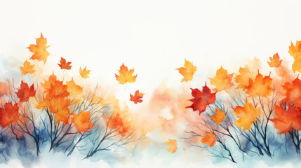 Wall Mural - generated illustration of Autumn foliage in watercolor white background.