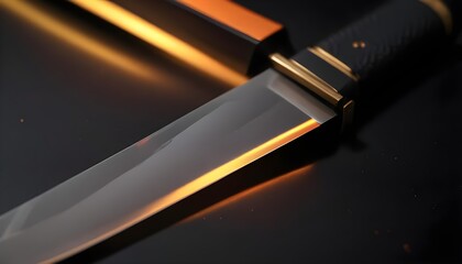 A knife with a metal handle on a black background in a close up