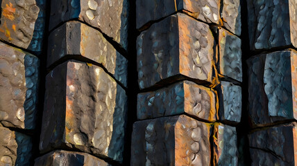 Canvas Print - columnar basalt with distinctive hexagonal patterns