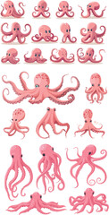 Poster - Cartoon tentacles of octopuses. Isolated ocean octopuses with squid tentacles. Seafood menu elements, marine animals details, neoteric modern style.