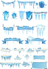 Aufkleber - Decorative winter banners with snow caps and icicles. Modern christmas banner with ice.