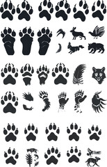 Sticker - Tracking footprints of wild animals. Animal paw prints including lizard, crocodile, and cat. Footprints of reptiles and birds, decent modern hunting set