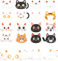 Sticker - Peek-a-boo black cat faces. Style cats print, cute pets with different emotions. Kitten look and peek, cartoon animals snuggly against modern background.