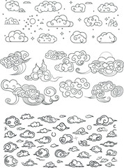 Aufkleber - The korean clouds are a good mix of traditional oriental elements and linear Japanese clouds. Doodle asia decorative line symbols are a great addition to modern flat graphics.