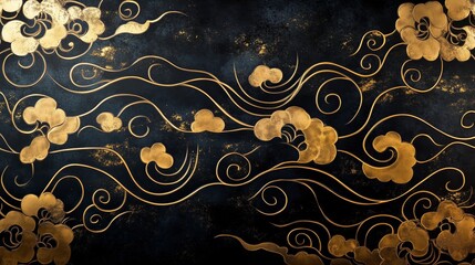 Sticker - Flowing floral patterns in gold create a striking visual impact against a dark backdrop