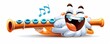 © porpia - A joyful cartoon flute character playing music notes with a big smile, depicting a fun and lively musical scene.