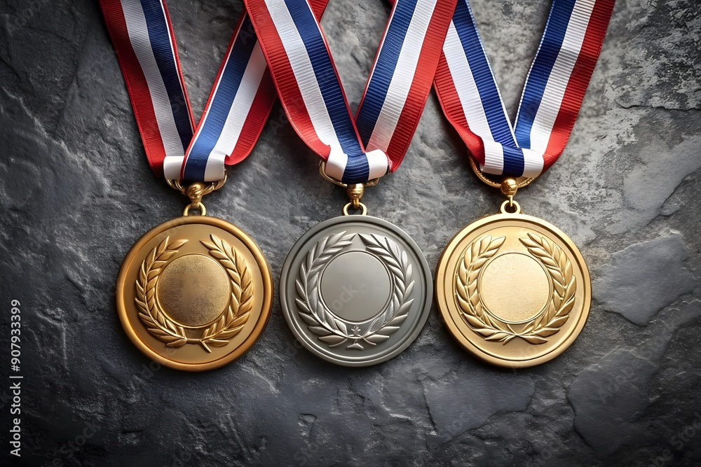 This image showcases three medals symbolizing first, second, and third ...