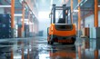 © Kishan - Modern orange forklift in a bright warehouse, logistics and distribution. Generative AI