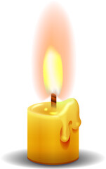 Wall Mural - Lit candle with fire flame. Burning wax light