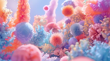 Poster - Colorful And Fluffy Shapes Create A Dreamy Pastel Landscape In Motion