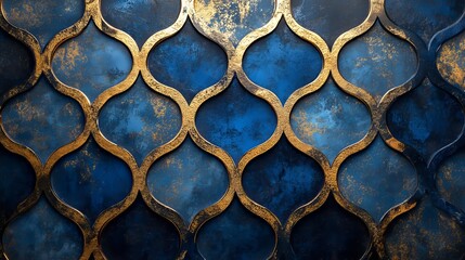 Canvas Print - A striking decorative wall features an intricate blue and gold pattern, enhancing the elegance of modern interior decor