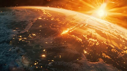 Poster - Glowing Meteor Illuminates Earth's Atmosphere During Stunning Solar Sunset Display