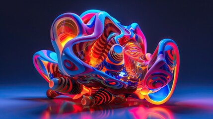 Poster - Surrealistic Neon Claymation Sculpture With Grotesque Form in Vibrant Colors