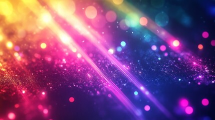 Poster - A vibrant abstract background featuring colorful light streaks, sparkling particles, and soft bokeh circles. This image evokes feelings of energy, celebration, and wonder.