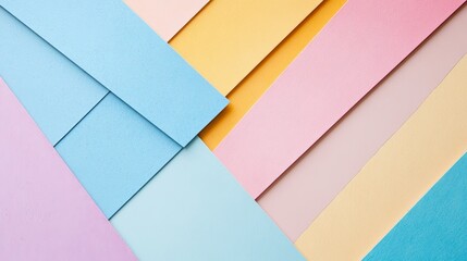 Poster - A vibrant and geometric abstract background featuring a pattern of overlapping colorful papers in shades of blue, pink, yellow, and purple. The design is perfect for showcasing creativity, design, and
