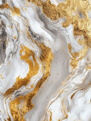 Poster - Abstract background with flowing white, gold, and grey marble-like patterns. It represents luxury, elegance, nature, and artistic beauty.
