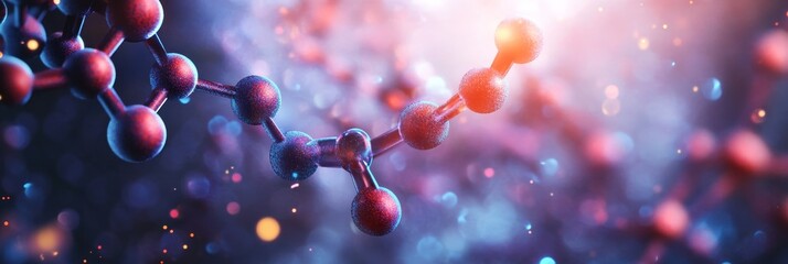 Poster - A close-up of a molecular structure with glowing orbs and blurred background, symbolizing science, technology, innovation, discovery, and progress.