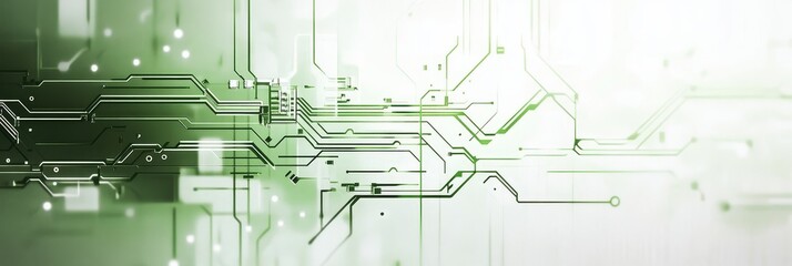 Poster - A close-up shot of a green circuit board with intricate patterns and lines, representing technology, innovation, and connectivity.