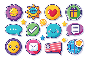 Wall Mural - Colorful Speech Bubbles with Emojis, Icons, and Stars