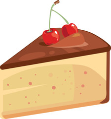 Sticker - Cherry pie slice cartoon icon. Cake piece