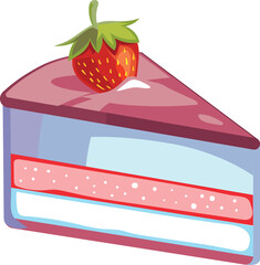 Wall Mural - Strawberry cheesecake piece. Cartoon sweet pie slice