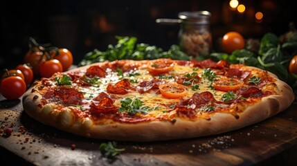 Sticker - a pizza sitting on top of a wooden cutting board