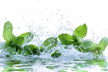 Fresh mint splash isolated white background