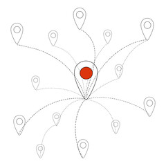 Aufkleber - Continuous line drawing of Route icon between points with dotted path and location pin. Location pointer.