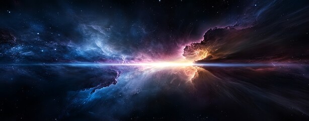 Wall Mural - close-up of an ethereal light beam shining through the cosmos, representing divine illumination and 