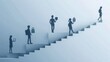 © ItziesDesign - Silhouetted students on a staircase, each holding a different educational symbol, education concept, steps to knowledge, progress