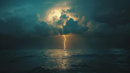 Poster - A stormy sky with a lightning bolt in the middle