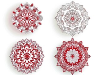 Poster - Set of mandala elements in red and gray colors on a white background, illustration in the style of a flat design.