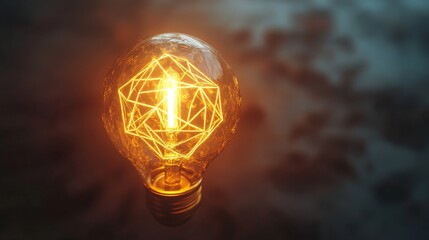 Poster - A close-up of a glowing lightbulb with a geometric design inside, symbolizing innovation, creativity, inspiration, new ideas, and problem-solving.