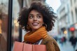 © Rajiv - Happy woman with shopping bags looking at store windows while walking through city, Generative AI