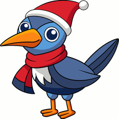 Sticker - flamingo in Santa hat, Christmas full body heron and Christmas cap