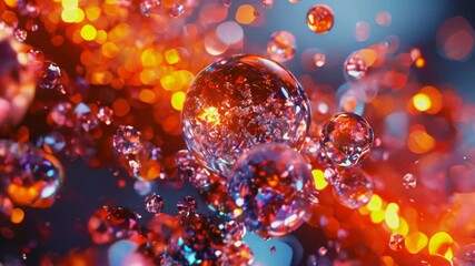 Poster - Discover the fascinating movement and reflection of bubbles illuminated by vibrant lights in this captivating display of color and texture