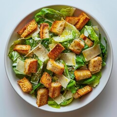 Wall Mural - a salad with croutons and lettuce in a white bowl