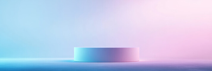 Poster - Minimalist Product Display Platform with Blue and Pink Gradient Background - A simple, clean, and modern product display with a white platform, blue and pink gradient background symbolizing  minimalis